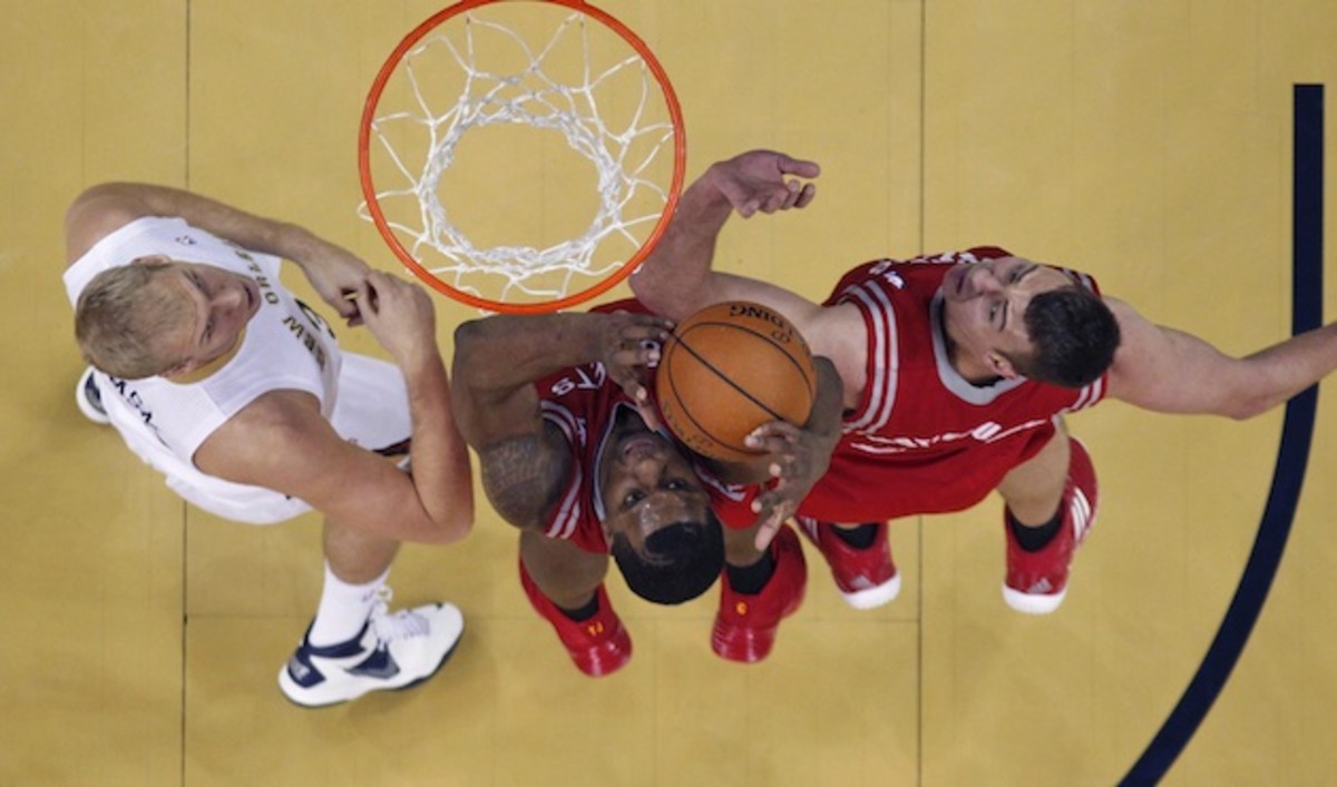 Terrence Jones (middle) and Donatas Motiejunas (right) will be battling for minutes. 